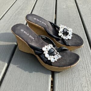 Y2K open toe wedge sandals with rhinestone buckles, bratz mcbling 2000s